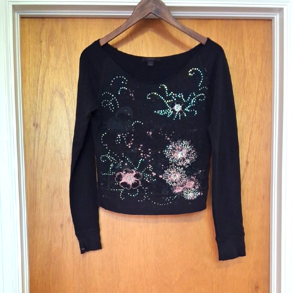 Express Black Sweatshirt w/ Colorful Embellishments